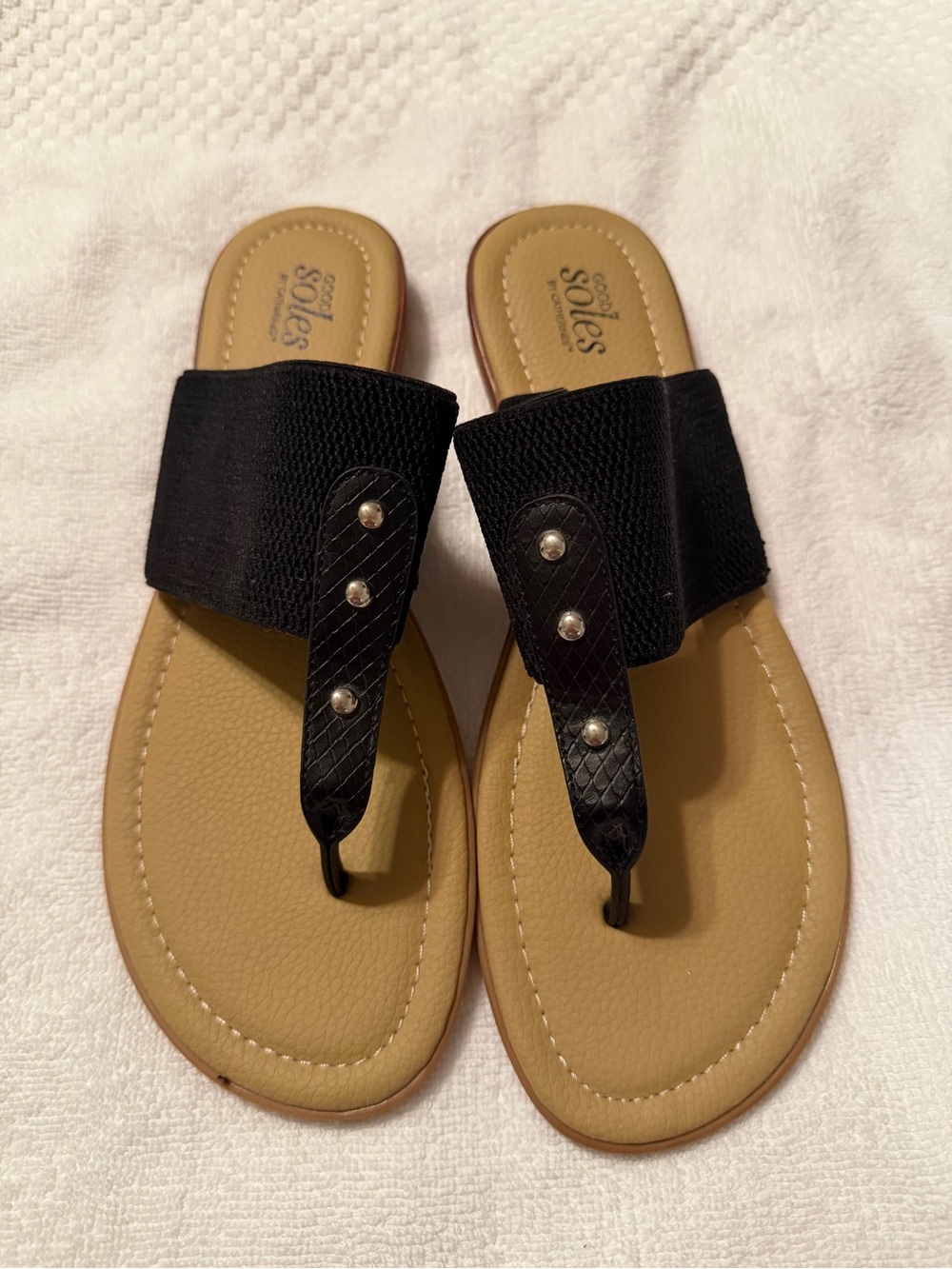Catherines Black Thong Sandals with Stud Detail